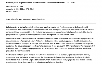 Éducation au développement durable – Circulaire